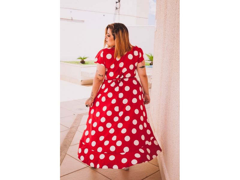 Vestido Longuete Assimétrico Bolinhas Vermelho Vestido Longuete Assimétrico Bolinhas Vermelho