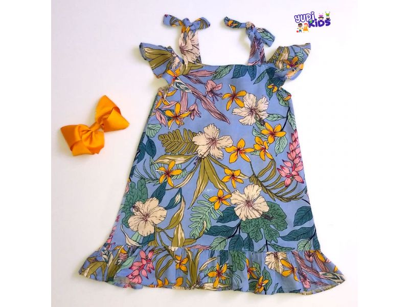 Vestido Floral com Laço - Azul Vestido Floral com Laço - Azul